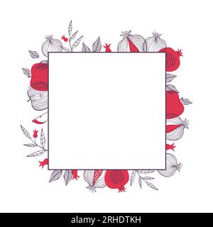 Rosh Hashanah Designvorlage mit handgezeichneten Granatapfelzweigen. Shana Tova Schriftzug. Übersetzung aus dem Hebräischen - Frohes Neues Jahr Stock Vektor