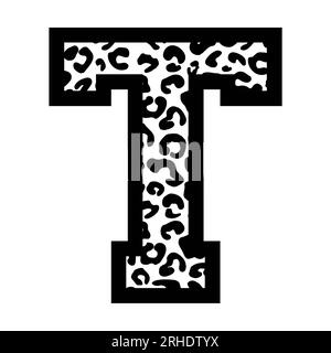 T-Letter Leoparden-College-Sporttrikot-Schriftart auf weißem Hintergrund. Isolierte Abbildung. Stockfoto