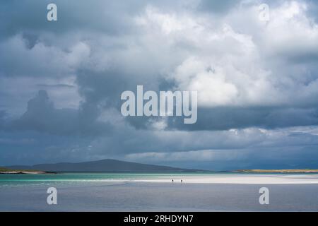 Dramatischer Himmel am Clachan Sands Beach, Isle of North Uist, Outer Hebrides, Schottland, Großbritannien Stockfoto