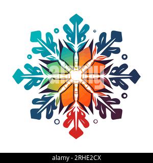 Schneeflockensymbol. Abstrakte mehrfarbige Schneeflocke auf weißem Hintergrund. Vektordarstellung Stock Vektor