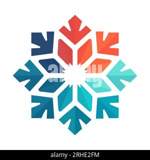 Schneeflockensymbol. Abstrakte mehrfarbige Schneeflocke auf weißem Hintergrund. Vektordarstellung Stock Vektor