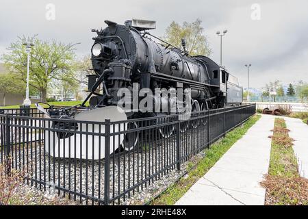 Alaska Railroad Locomotive 556 im Delaney Park, Anchorage, Alaska, USA Stockfoto