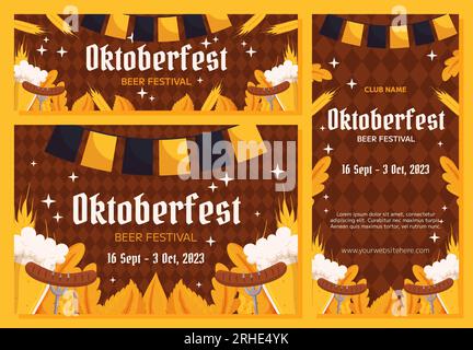 Oktoberfest Deutsches Bierfestival Hintergrund, vertikale und horizontale Bannersammlung. Design mit Glas Bier, Gabeln mit gegrillter Wurst, Weizen A. Stock Vektor