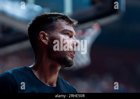 Willy Hernangomez wurde während des Spanier- und slowenischen Basketballspiels vor der FIBA-Weltmeisterschaft 2023 im Palacio de los Deportes Martin Carpena gesehen. Endstand: Spanien 99-79 Slowenien. Stockfoto