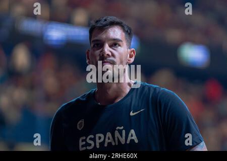 Willy Hernangomez wurde während des Spanier- und slowenischen Basketballspiels vor der FIBA-Weltmeisterschaft 2023 im Palacio de los Deportes Martin Carpena gesehen. Endstand: Spanien 99-79 Slowenien. (Foto: Francis Gonzalez / SOPA Images/Sipa USA) Stockfoto