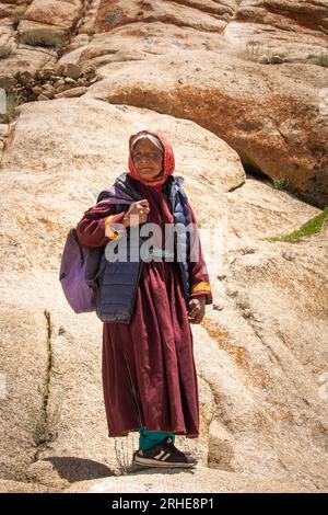 N11524 Indien, Ladakh, Leh Valley, Sakti, Takthok, die alte Ladakhi-Frau Stockfoto