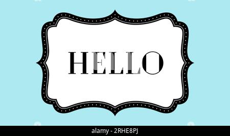 Alter Vintage-Rahmen mit Text Hallo. Grußkarte mit altem klassischem Rahmen. Antiker und barocker farbenfroher Rahmen mit Inschrift „Hello“ auf farbigem Hintergrund. Vektordarstellung Stock Vektor