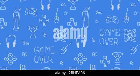 Nahtlose Videospiel Doodle Textur. Gaming Thema Vektor Hintergrund. Videospiel nahtlose Mode Muster. Stock Vektor