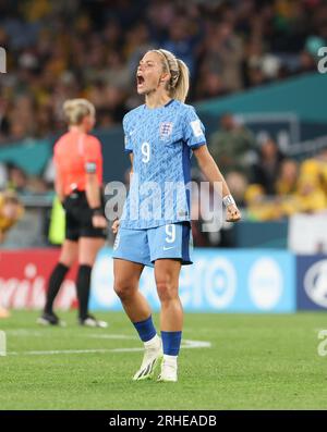 Sydney, Australien. 16. Aug. 2023. Die englische Rachel Daly feiert nach dem Sieg im Halbfinale zwischen Australien und England bei der FIFA Women's World Cup 2023 in Sydney, Australien, am 16. August 2023. Kredit: Ding Ting/Xinhua/Alamy Live News Stockfoto