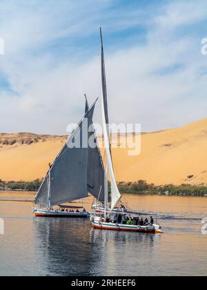 Felucca ist am Nil in Assuan in Ägypten Stockfoto