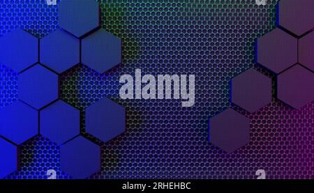 Form der Sechseckgeometrie in Nano-Textur, abstrakter Hintergrund, 3D-Illustrations-Rendering Stockfoto