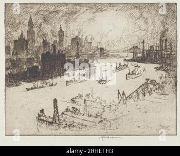 Sonnenuntergang von der Williamsburg Bridge 1915 von Joseph Pennell Stockfoto