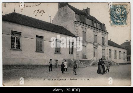 Ile de France, Val de Marne (94), Villecresnes : ecoles - Carte postale datee 1907 Stockfoto