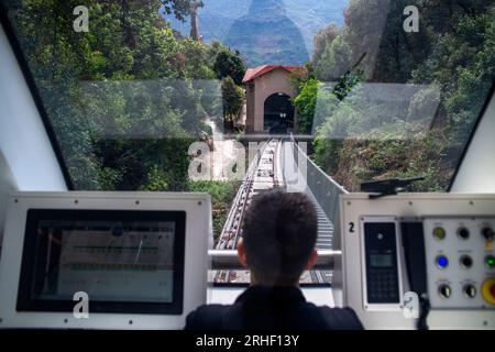 Seilbahn Santa Cova auf dem Berg Montserrat in Monistrol de Montserrat, Barcelona, Katalonien, Spanien Stockfoto