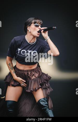 Göteborg, Schweden. 12., 2023. August. Der schwedische Rapper Cleo tritt während des schwedischen Musikfestivals in West 2023 in Göteborg auf. (Foto: Gonzales Photo - Tilman Jentzsch). Stockfoto