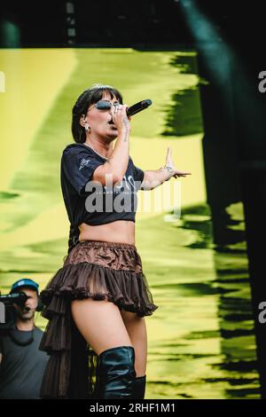 Göteborg, Schweden. 12., 2023. August. Der schwedische Rapper Cleo tritt während des schwedischen Musikfestivals in West 2023 in Göteborg auf. (Foto: Gonzales Photo - Tilman Jentzsch). Stockfoto