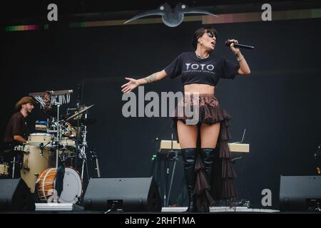 Göteborg, Schweden. 12., 2023. August. Der schwedische Rapper Cleo tritt während des schwedischen Musikfestivals in West 2023 in Göteborg auf. (Foto: Gonzales Photo - Tilman Jentzsch). Stockfoto