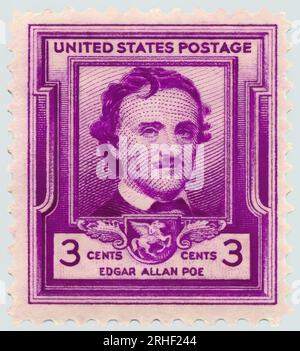 Briefmarke, Porträt von Edgar Allan Poe, 1809 – 1849, amerikanischer Schriftsteller Stockfoto