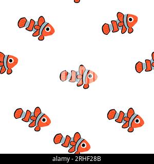 Clownfisch-Muster auf Weiß. Hintergrund mit Clownfischen, süßes Fischmuster für Kinder. Kawaii, Vektor. Vektordarstellung Stock Vektor