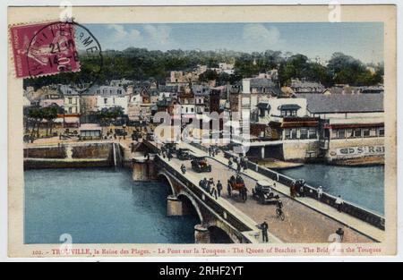 Normandie, Calvados (14), Trouville : vue du pont sur la Touques - Carte postale fin 19eme-debüt 20eme siecle Stockfoto