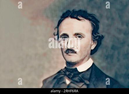 Porträt von Edgar Allan Poe, 1809 – 1849, amerikanischer Schriftsteller, digital bearbeitet nach einem Foto Stockfoto