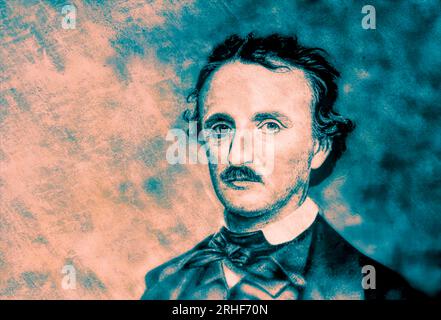 Porträt von Edgar Allan Poe, 1809 – 1849, amerikanischer Schriftsteller, digital bearbeitet nach einem Foto Stockfoto