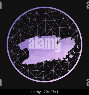 VIS-Symbol. Polygonale Vektorkarte der Insel. VIS-Symbol im geometrischen Stil. Die Inselkarte mit violettem, niedrigem polyvalenten Verlauf auf dunklem Hintergrund. Technologie Stock Vektor