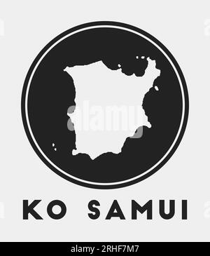 Ko Samui-Symbol. Rundes Logo mit Inselkarte und Titel. Stilvolles Ko Samui-Abzeichen mit Karte. Vektordarstellung. Stock Vektor