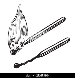 Brennende Holzstreichhölzer mit Flamme. An die Skizze des Feuers anpassen. Vektordarstellung im Vintage-Stil Stock Vektor