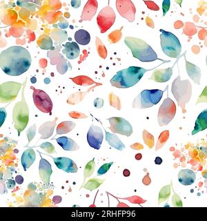 Hinterlässt ein farbiges, nahtloses Muster in Aquarellfarben. Vektordarstellung Stock Vektor