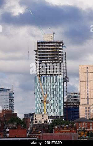 Eine Nahaufnahme von 44 Merrion Street Apartments, die derzeit im Stadtzentrum von Leeds gebaut werden Stockfoto