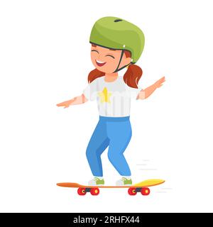 Kleines Mädchen auf Skateboard. Skateboarden Sport Aktivitäten Kinder Vektorgrafik Stock Vektor