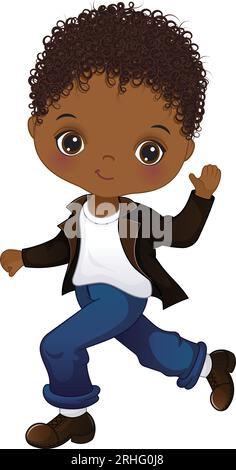 Vector Cartoon Socken Hop Fifties Dancing Black Boy Stock Vektor