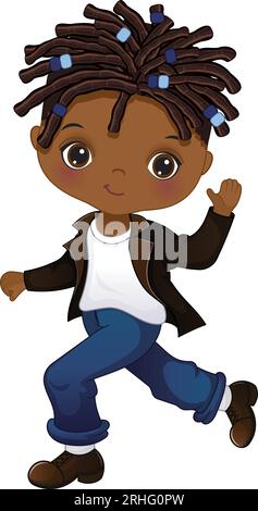 Vector Cartoon Socken Hop Fifties Dancing Black Boy Stock Vektor