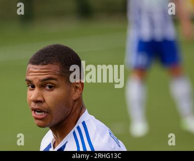 Solitude, Belfast, Nordirland, Vereinigtes Königreich. 19. Juli 2023. UEFA Champions League – Qualifikation in der ersten Runde – Larne gegen HJK Helsinki. HJK Helsinki Fußballspieler Anthony Olusanya (29) Stockfoto