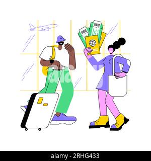 Reisedokumente isolierte Cartoon-Vektordarstellungen. Glückliches Paar mit Pass, Visa und Tickets, lang erwarteter Urlaub, reisebereit, Warten auf Sommerreise Vektor-Cartoon. Stock Vektor