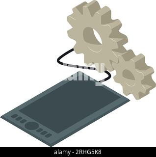 Isometrischer Vektor des Symbols des Zeichnungstabletts. Modernes digitales Zeichentablett und Zubehör. Digitalisierung, moderne Technologie Stock Vektor