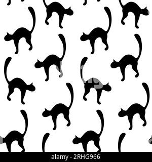 Nahtloses Muster eines abstrakten Bildes der schwarzen Katze Silhouette. Happy National Black Cat Day. EPS. Vektorillustration für Verpackung, Hintergrundbild, Hintergrund für Poster, Banner, Begrüßung oder Einladung. Isolieren Stock Vektor