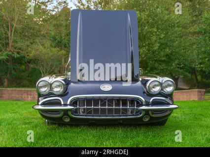 1960 Chevrolet Corvette auf der wöchentlichen Sommerabendwagenschau in Neuengland. Stockfoto