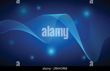 Blauer Farbverlauf moderner abstrakter Hintergrund mit wellenförmigen Linien und Lichtpunkten Stock Vektor