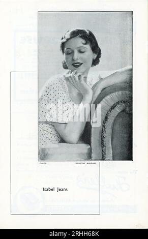 Innenseite des Programms mit Porträt der ISABEL JEANS von DOROTHY WILDING, mit IVOR NOVELLO VIVIEN LEIGH und VIOLA TREE in THE HAPPY HYPOCRITE A Play in Words and Music von CLEMENCE DANE und RICHARD ADDINSELL basierend auf MAX BEERBOHMS Geschichte im His Majesty's Theatre, Haymarket, London, das am 8. April 1936 eröffnet wurde Stockfoto