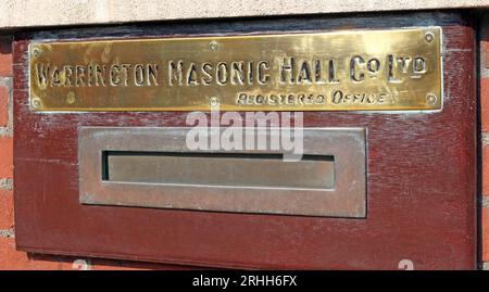 Winmarleigh House, Warrington Masonic Hall Co Ltd, 15 Winmarleigh St, Warrington, Cheshire, England, Vereinigtes Königreich, WA1 1 Stockfoto