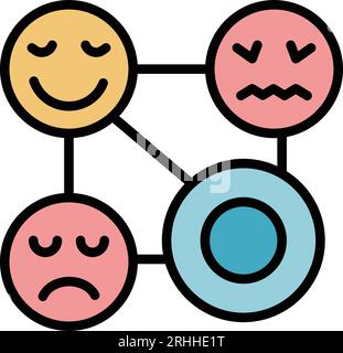 Emotion Emoji Symbol Konturvektor. Psychische Gesundheit. Die Farbe der Geistesfertigkeit ist flach Stock Vektor