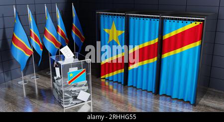 Demokratische Republik Kongo - Wahlkabinen und Stimmzettel - Wahlkonzept - 3D-Illustration Stockfoto