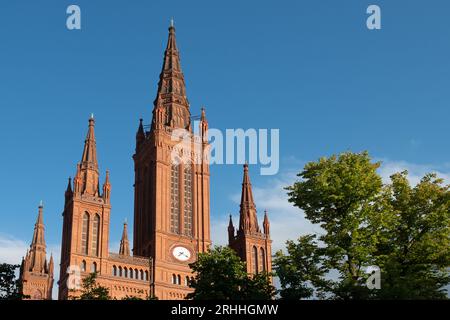 Die neogotische evangelische Kirche Marktkirche in Wiesbaden Stockfoto