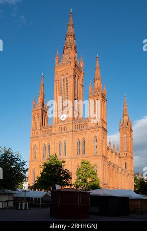 Die neogotische evangelische Kirche Marktkirche in Wiesbaden Stockfoto