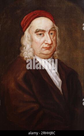 Ein Porträt von Jonathan Swift aus dem 18. Jahrhundert (1667–1745), einem anglo-irischen Satiriker, Autor, Essayisten, politischen Pamphleteer (zuerst für die Whigs, dann für die Tories), Dichter und anglikanischen Geistlichen, der Dekan der St. Patrick's Cathedral in Dublin wurde. Er wird für Werke wie Eine Geschichte einer Wanne (1704), ein Argument gegen die Abschaffung des Christentums (1712), Gullivers Reisen (1726) und Ein bescheidener Vorschlag (1729) in Erinnerung gerufen. Er wird von der Encyclopædia Britannica als der führende Prosasatiriker in der englischen Sprache angesehen. Stockfoto