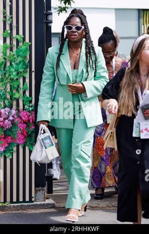 Clara Amfo hat in Wimbledon gesehen. Bild aufgenommen am 3. Juli 2023. © Belinda Jiao jiao.bilin@gmail.com 07598931257 https://www.belindajiao.com/about Stockfoto