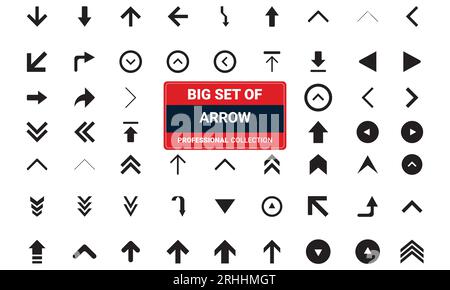 Pfeile big black Set Symbole. Pfeilsymbol. Pfeil vektor Sammlung. Pfeil. Cursor. Moderne, einfache Pfeile. Stock Vektor