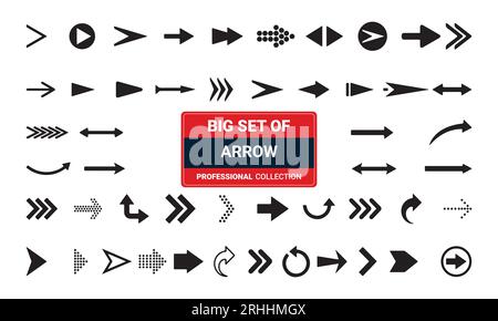 Pfeile big black Set Symbole. Pfeilsymbol. Pfeil vektor Sammlung. Pfeil. Cursor. Moderne, einfache Pfeile. Stock Vektor
